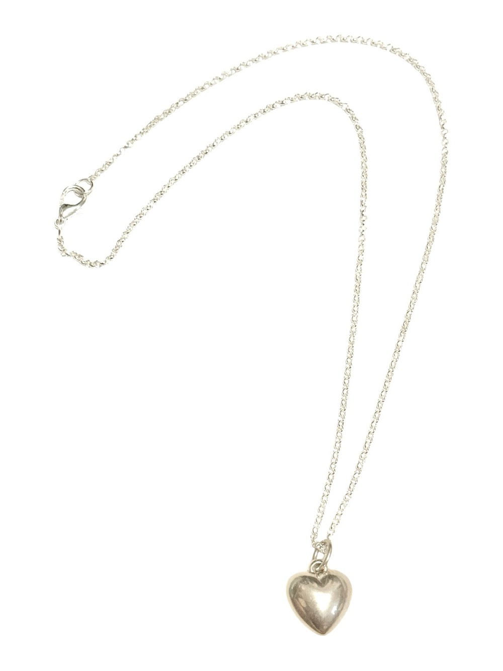 Vintage Silver Puffy Heart Pendant Necklace, Puffy Heart Pendant on Dainty Chain